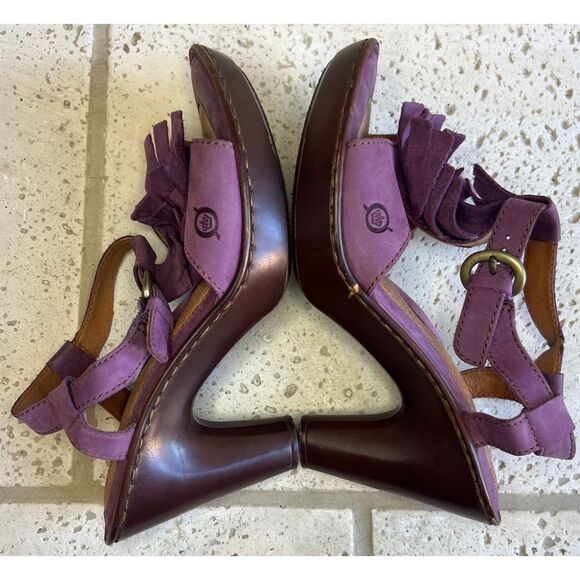 Born Mauve Purple Leather Fringe Tassel Heels Sandals Size 8 - Picture 9 of 16